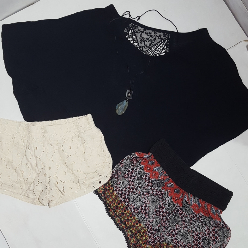 Boho Bundle 2 Pairs Of Shorts & 1 Black Shirt - image 1